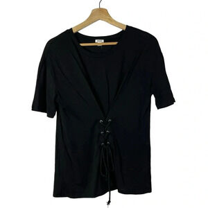 Garage Black Corset Lace Up Short Sleeve Tee S